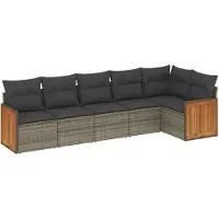 vidaXL 6-delige tuinmeubelset met kussens, grijs, polyrotan