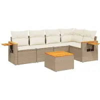 vidaXL 6-delige tuinmeubelset met kussens, beige, polyrotan