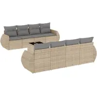 vidaXL 9-delige tuinmeubelset met kussens, beige, van polyrotan