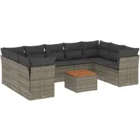 vidaXL 10-delige Loungeset met kussens poly rattan grijs