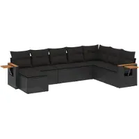 vidaXL 8-delige tuinmeubelset met kussens, zwart, polyrotan