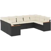 vidaXL 9-delige tuinmeubelset met kussens, zwart, polyrotan