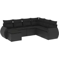 vidaXL 7-delige Loungeset met kussens poly rattan zwart