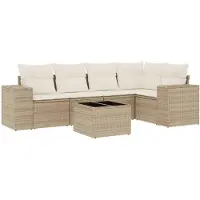 vidaXL 6-delige tuinmeubelset met kussens, beige, polyrotan