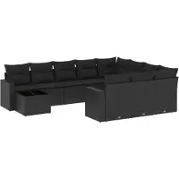 vidaXL 11-delige Loungeset met kussens poly rattan zwart