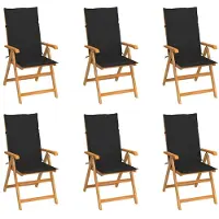 vidaXL Klapstoelen, set van 6 met zwarte kussens, gemaakt van massief teakhout