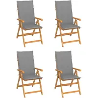 vidaXL Klapstoelen, set van 4 met grijze kussens, gemaakt van massief teakhout