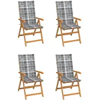 vidaXL Inklapbare stoelen 4 st met grijs geruite kussens