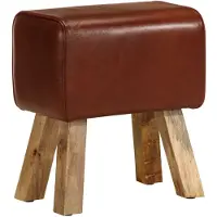 vidaXL Bankje turnbok 38 cm echt leer en massief mangohout bruin