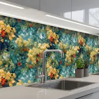 KitchenYeah Keuken achterwand 200x80 cm - Spatscherm zelfklevend Geel - Bloemen - Groen - Bladeren - Muurbeschermer - Spatwand fornuis