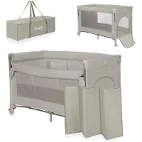Lionelo Ellen Reisbedje 3 in 1 – Aanschuifbedje, Baby- & Peuterbed - Co-Sleeper - Campingbed – 2 Matrasposities – Opvouwbaar – Wieltjes met Rem – Inclusief Draagtas – Tot 15 kg