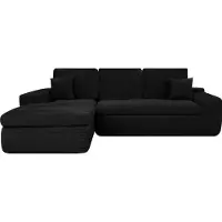 Popsofa Lazy Hoekbank Velvet Ribstof Zwart Links
