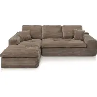 Popsofa Lazy Hoekbank Velvet Ribstof Taupe Links