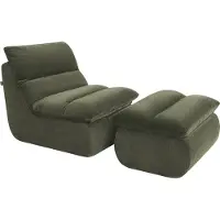 Popsofa Fauteuil Marley met Hocker Chenille Saliegroen