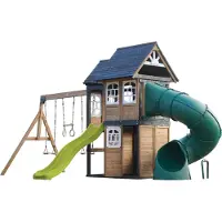 Axi Noud Speeltoestel met Speelhuis, Schommels, Trapeze, Klimwand – Limoen Groene Glijbaan en Buisglijbaan