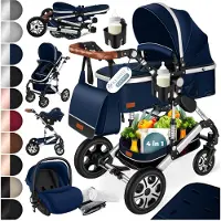 Kesser Kinderwagen 3 in 1 Loops Wandelwagen Set incl. Autostoel & Reiswieg & Buggy Sportzitje - Massieve Rubberbanden - Luiertas / Regenhoes - Blauw / Zilver
