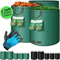 Kesser Tuinafvalzak Tuinzak Set Bladzak incl. Handschoenen - Zelf Staand 4 Handvatten Stabiel Robuust & Opvouwbaar - Bladzakken Maaisel Tuinzakken voor Tuinafval Groenafval - 2x 500 Liter, Groen
