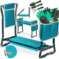 Kesser 2 in 1 XXL tuinbank knielbank gevoerde zitting onderlegger EVA-schuimkussen tuinkruk opvouwbaar incl. 2 x gereedschapstas tuinbank 60 x 50 x 27 cm tot 150 kg blauw