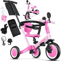 Kidiz Loopfiets 6in1 voor Jongens en Meisjes van 1 tot 5 jaar - Driewieler voor Kinderen tot 25 kg Kinderfiets - Roze