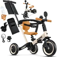 Kidiz Loopfiets 6in1 voor Jongens en Meisjes van 1 tot 5 jaar - Driewieler voor Kinderen tot 25 kg Kinderfiets - Beige
