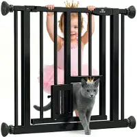Kesser Traphekje Kinderhekje - Hondenhek | met Deur voor Honden en Katten , Huisdier | zonder boren | uitschuifbaar | combineerbaar met Y-spindels | draaibaar - 74 - 87 cm, Zwart