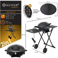 Kesser Elektrische Barbecue 2in1 Tafelgrill 2400W - Staande Grill BBQ met deksel, Thermometer en Grillplaat - Tafelbarbecue Antiaanbaklaag met Opbergtafel en 2 wielen - Zwart