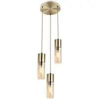 Globo Hanglamp 3 vlammen plafond hanglamp metaal glas hanglamp, 3x E27, metaal messing glas amberkleurig, 30x150cm, woonkamer slaapkamer