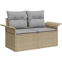 vidaXL Tuinbank Set 7 pcs 6-Seater Beige en Grijs poly rattan