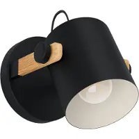 Eglo Wandlamp Hornwood, dimbaar, zwart, Woon-/ Eetkamer, metaal, Modern, Wandlamp hout