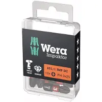 Wera Bit 851/1 IMP DC PH3, L 25 mm 1/4 inch C6.3, diamant gecoat, slagpin, 10 stuks