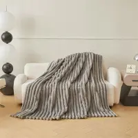 Fitizzio Zacht 3D Gestreept Plaid 200x220cm - Lichtgrijs