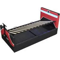 STILVORA Gestoffeerd Bed 90x200 cm – E-Sport Design Met Kleurwisselverlichting – Hydraulische Opbergruimte – Tv-Beugel – Zonder Matras – Zwart
