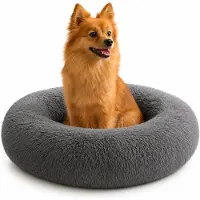 Belviona donut-hondenbed, knus hondenbed van pluche met zachte vulling, goede stabiliteit en een ergonomische rand, diameter 60 cm, antracietkleurig