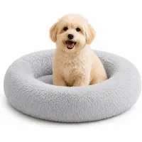 Belviona donut-hondenbed, knus hondenbed van pluche met zachte vulling, goede stabiliteit en een ergonomische rand, diameter 50 cm, lichtgrijs