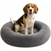 Belviona donut-hondenbed, knus hondenbed van pluche met zachte vulling, goede stabiliteit en een ergonomische rand, diameter 80 cm, antracietkleurig