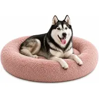 Belviona donut-hondenbed, knus hondenbed van pluche met zachte vulling, goede stabiliteit en een ergonomische rand, diameter 120 cm, oudroze