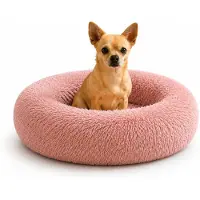 Belviona donut-hondenbed, knus hondenbed van pluche met zachte vulling, goede stabiliteit en een ergonomische rand, diameter 40 cm, oudroze