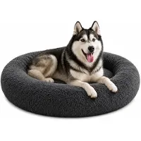 Belviona donut-hondenbed, knus hondenbed van pluche met zachte vulling, goede stabiliteit en een ergonomische rand, diameter 120 cm, antraciet