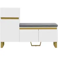 STILVORA Schoenenkast - Met Zitbank En Kussen - Ruime Opbergruimte Met Lade En Open Vak Voor Hal En Gang - Met Scharnieren - MDF - 120x35x85 cm - Wit+Goud