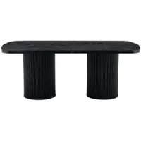 MODFU eettafel met ribbels, keukentafel met ovaal tafelblad en dubbele voet, geschikt voor 6-8 personen, MDF, zwart