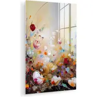 MuchoWow Glasschilderij bloemen - Kunst - Natuur - Oil painting - Foto op glas - Kamer decoratie - Schilderij glas - Schilderijen woonkamer - 120x180 cm - Glasplaat - Wanddecoratie - Muurdecoratie - Slaapkamer