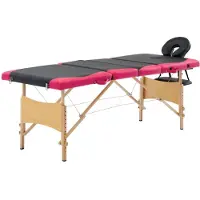 vidaXL Table de massage pliable 4 zones Bois Noir et rose