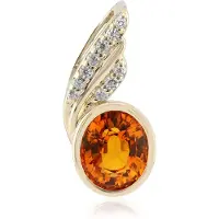 Cavill - 9K Geelgouden Hanger - 1,473 ct Orange Ban Ka Cha Saffier & 0,078 ct Witte Saffieren - Ovaal Briljant - Luxe Dames Sieraad