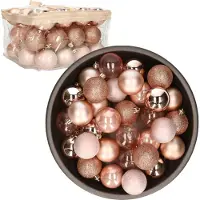 Cosy & Trendy 48x stuks kunststof kerstballen roze 6 cm in opbergtas/opbergbox - Kerstbal