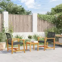 Laura Tuinstoel 2 stuks met rugleuning en armleuningen – Zwarte PE-Kunstrotan tuinmeubelen met acaciahouten frame – Comfortabele terrasstoelen voor buiten, zithoogte 40 cm, draagvermogen 110 kg –