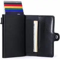 Luft Pasjeshouder Tot 8 Pasjes + Briefgeldvak - PU Leer - Veilig - Uitschuifbaar - RFID bescherming - Kaart - Portemonnee - Aluminium - Heren - Voor mannen en vrouwen - Pasjes houders - Zwart