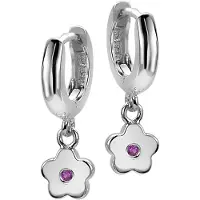 Orphelia Kids Oorbel Creool+ Flower Fuchsia Sterling Zilver 925