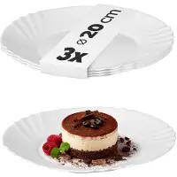 Hobby Hall Dessertborden van gehard glas, set van 3, eenvoudige borden, taartborden, slaborden, ronde ontbijtborden, eetborden, vaatwasmachinebestendig (diameter 20 cm, wit)