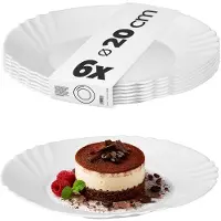 Kadax dessertbord ∅ 20 cm, set van 6, eenvoudig bord van gehard glas, gebaksbord, saladeschotel, rond ontbijtbord, dinerbord, vaatwasmachinebestendig (wit)