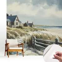 Wallfluent Zelfklevend Behang - Strandduinen Stickerbehang op rol - 250x250 cm - Wit Zelfklevend Behang - Peel-and-stick techniek - Voor de slaapkamer, woonkamer en hal Zelfklevend Behang